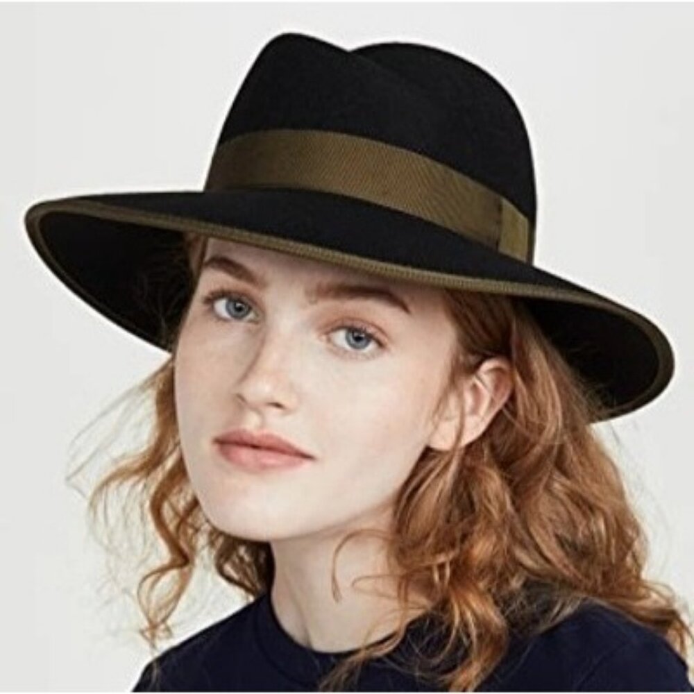NWT Rag & Bone Zoe Fedora Wide Brim Wool Felt Hat Ribbon Band Boho Festival